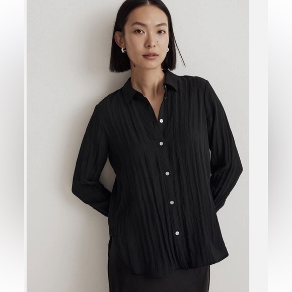 Madewell Tops - Madewell Black Notched Collar Ribbed Button Down